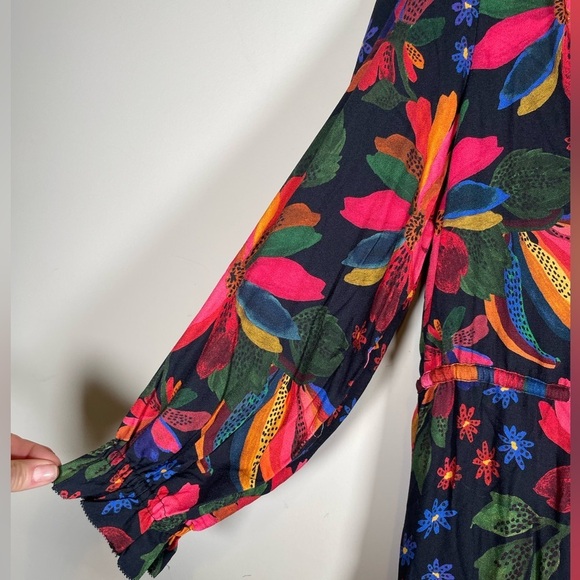 Farm Rio Black Banana Sky Mini Dress Sz S Puff Sleeve Tiered Flowy Beaded Beach - Picture 4 of 16